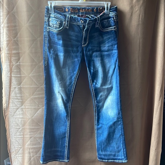 Rock Revival Denim - Rock Revival Dark Blue Denim with White Stitching
